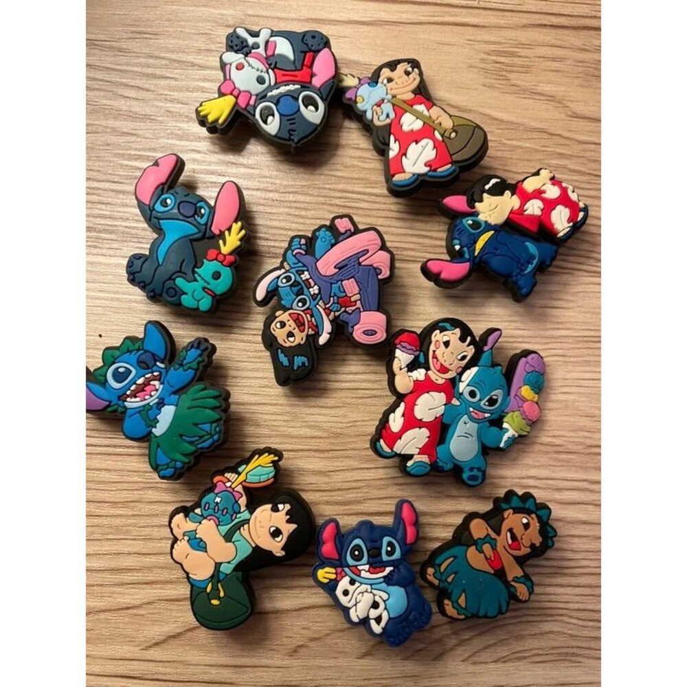 shoe charms of Lilo and Stitch in playful poses